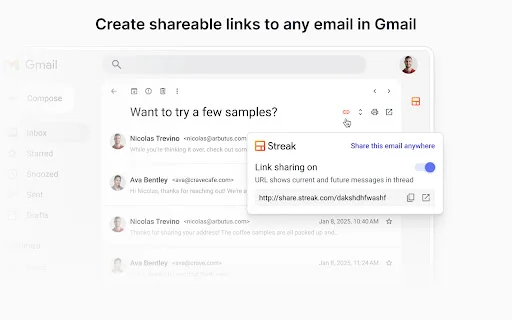 Streak Email Sharing: Comparte correos de Gmail fácilmente - Screenshot 1