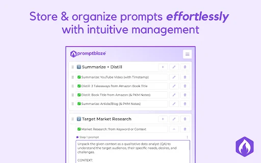 Prompt Blaze: Automatiza tus tareas de IA en cualquier sitio web - Screenshot 1